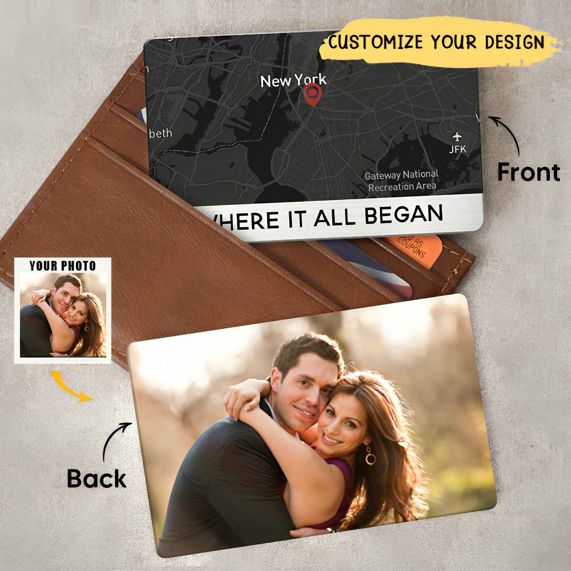 Where It All Began Location Map Custom Photo Wallet Insert Personalized Metal Wallet Card