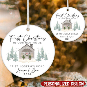 First Christmas In Our New Home Personalized Circle Ceramic Ornament