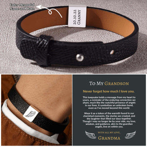 Loss of Grandma Grandpa Personalized Men Leather Bracelet