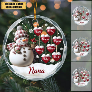 Snowman Family Name Customized Christmas Gift - Personalized Acrylic Round Ornament