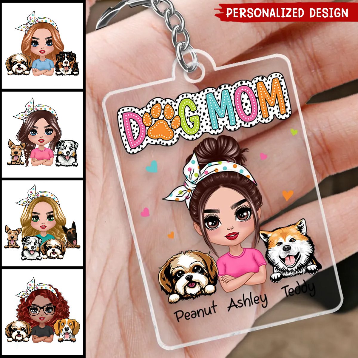 Sassy Peeking Dogs Personalized Dog Mom Acrylic Keychain