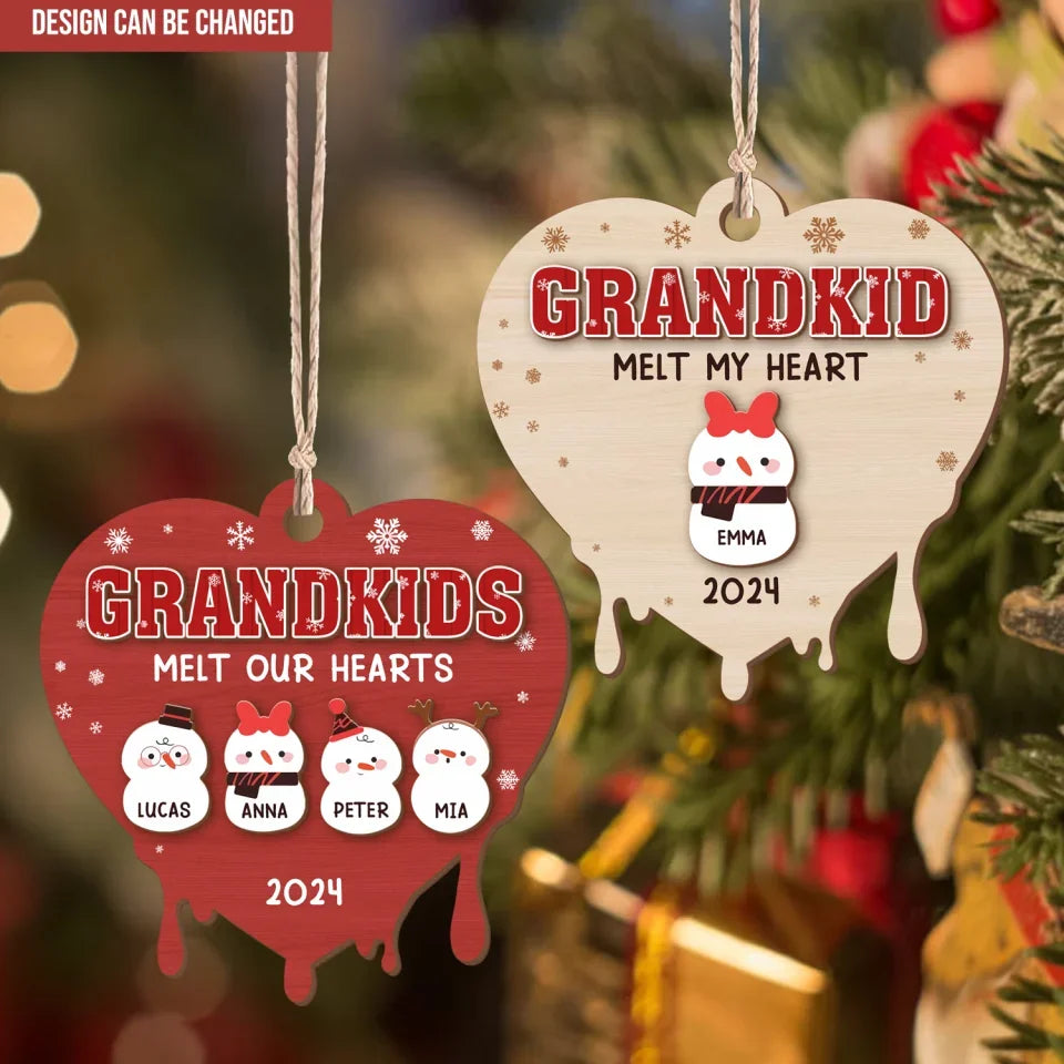 Grandkids Melt My/Our Hearts - Personalized Wooden Ornament, Gift For Family