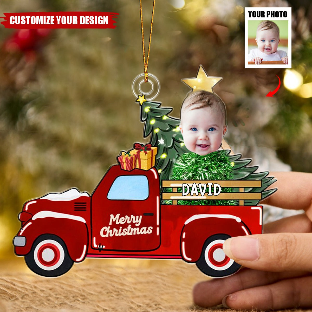 Baby On Red Truck - Personalized Custom Acrylic Ornament