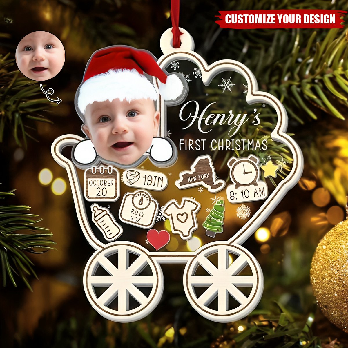 Personalized Baby's First Christmas Ornament 2024- Custom New Baby Gift