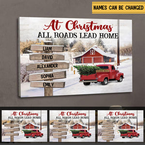 At Christmas All Roads Lead Home - Personalized Family Poster