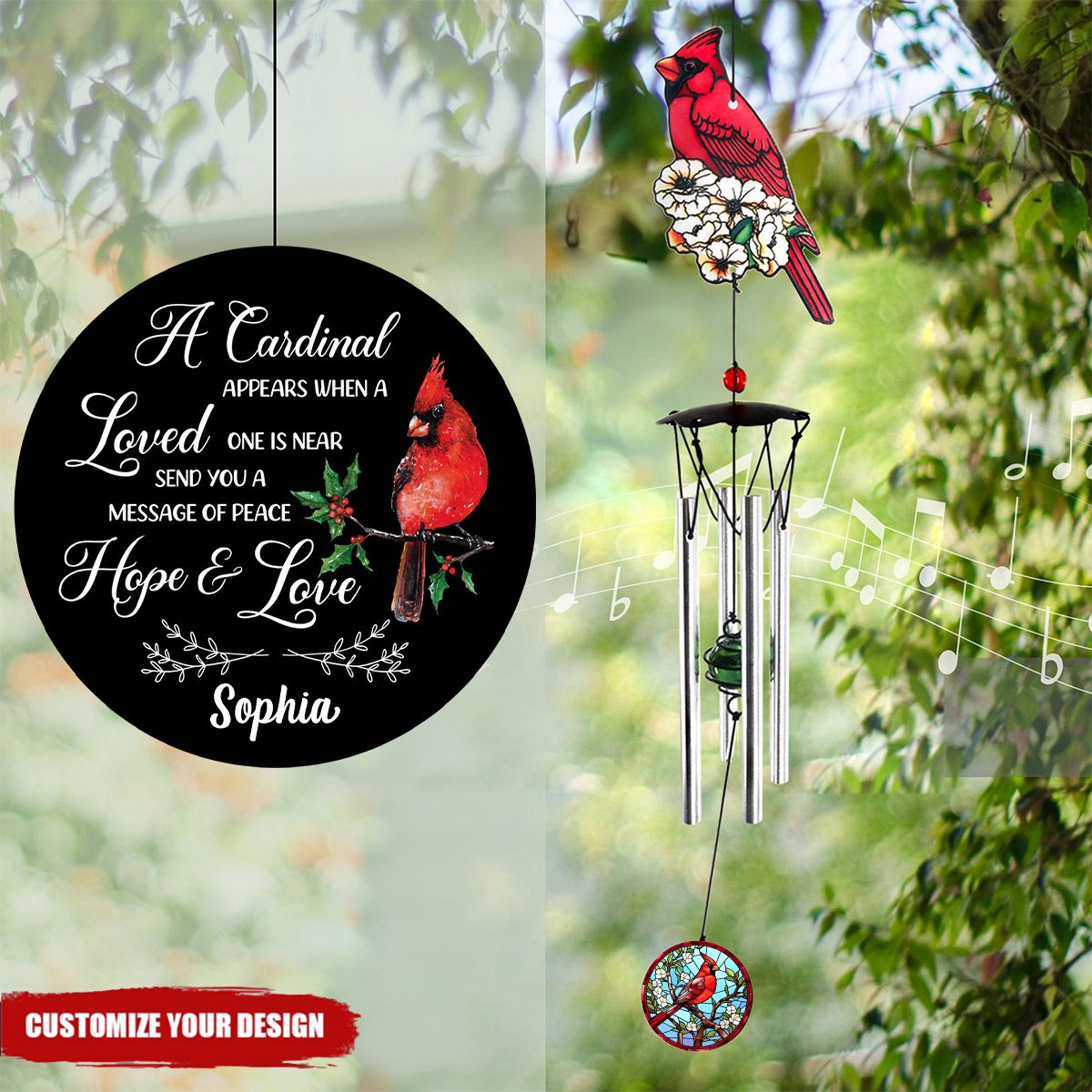 Personalized Red Bird Wind chime - Personalized Memorial Gift