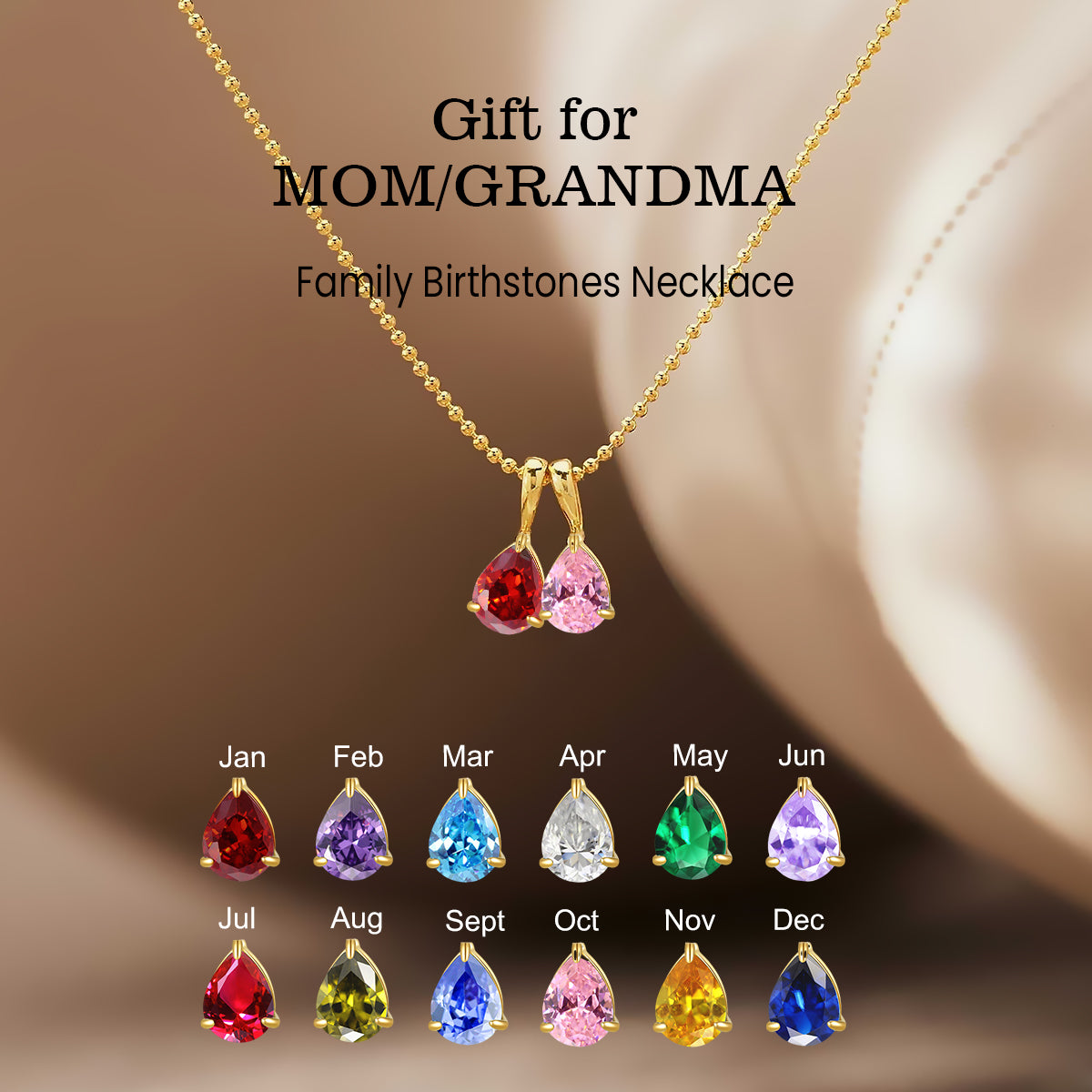 Personalized Grandma Mom 1-7 Family Birthstones Necklace