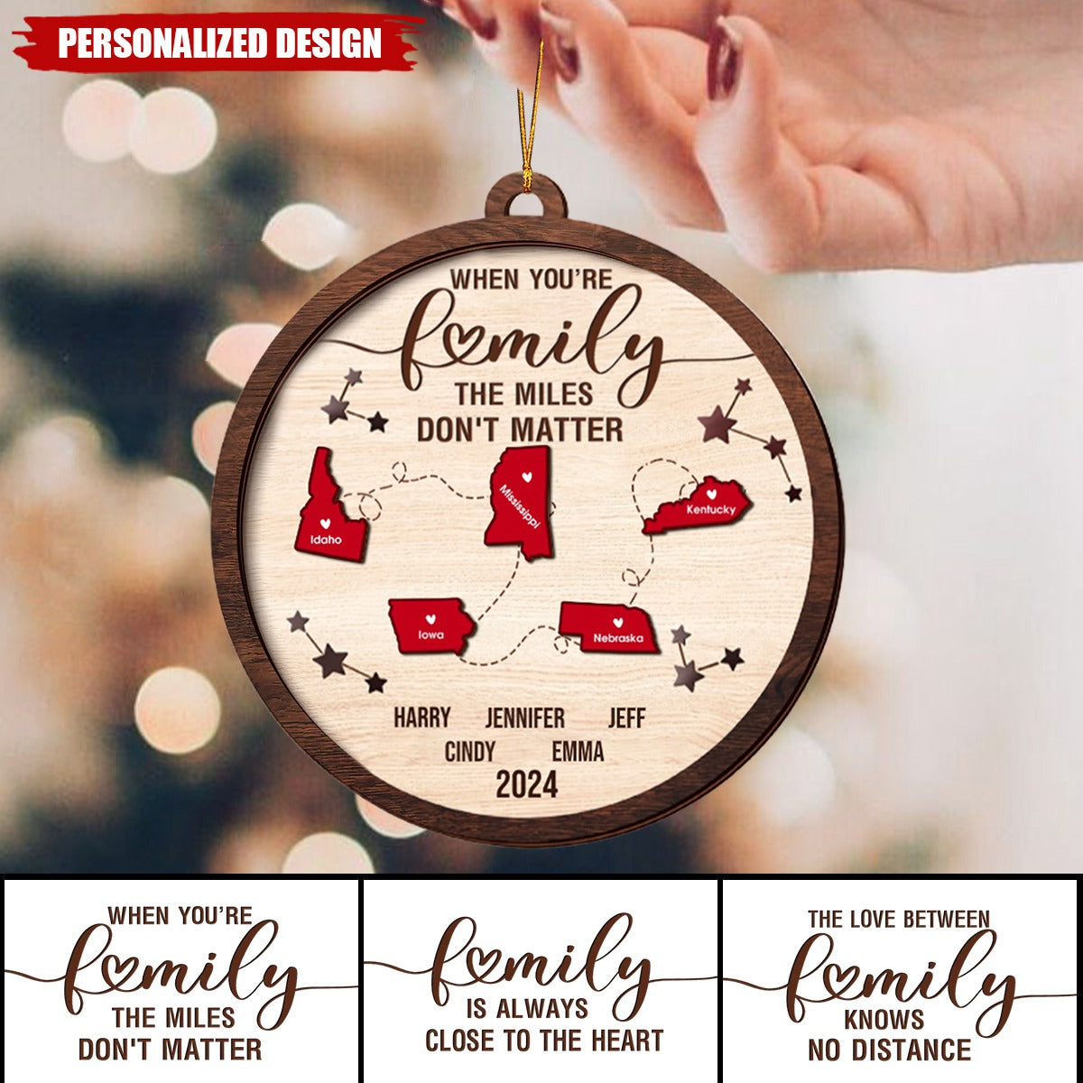 Family Is Always Close To The Heart-Personalized Customized Family Long Distance Souvenir Ornament