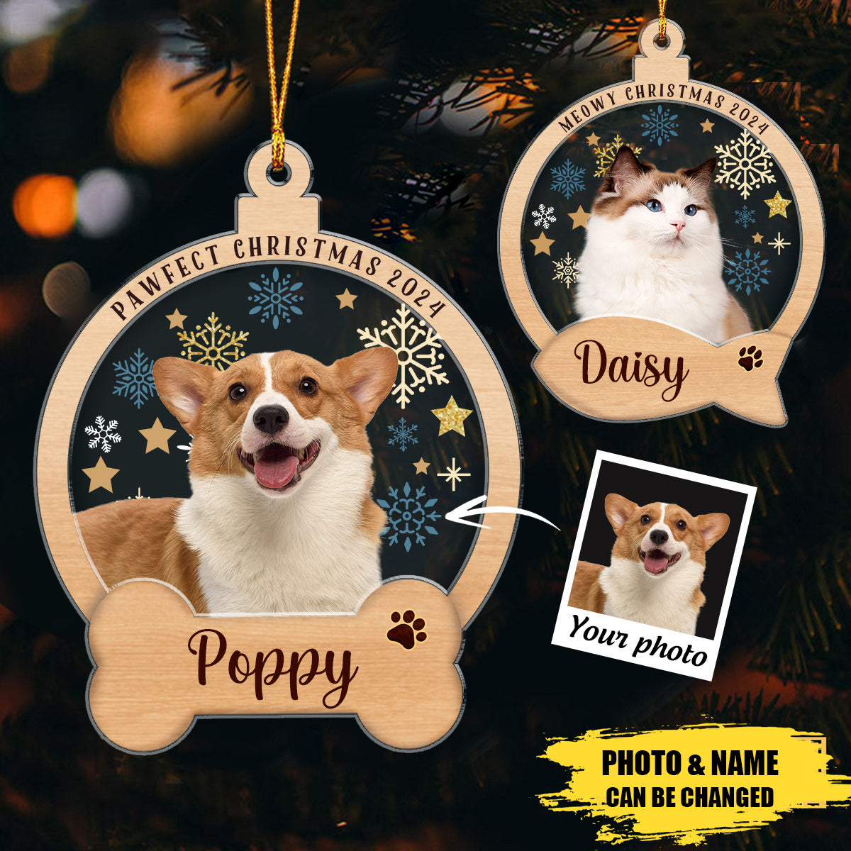 Custom Cartoonized Pet Photo - Gift for pet lovers - Personalized Transparent Ornament