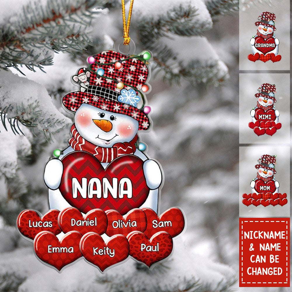 Grandma Mom Snowman With Grandkids Christmas Personalized Acrylic Ornament