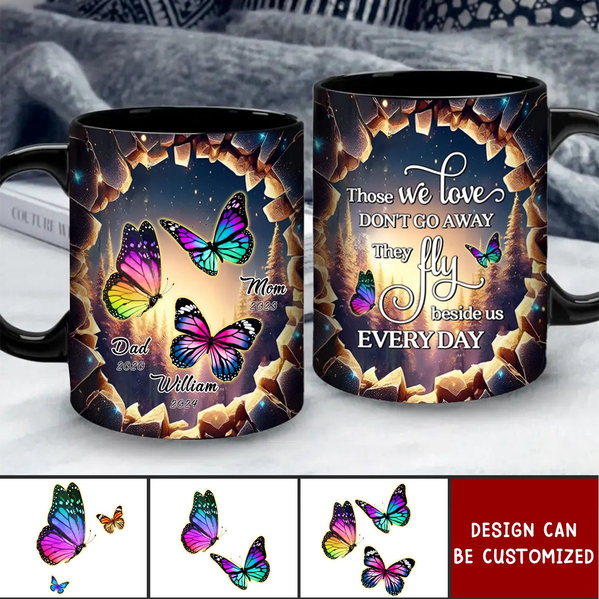 Those We Love Don't Go Away, 3D Effect Hole In A Wall Personalized Black Mug