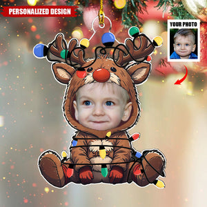 Baby Deer Snowman Bear-Personalized Customized Acrylic Ornament-Upload Photo