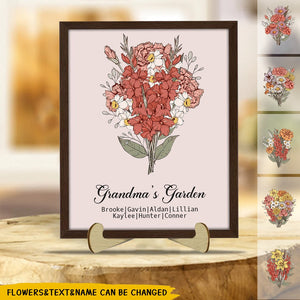 Personalized Flower Bouquet Grandma's Garden Wooden Plaque