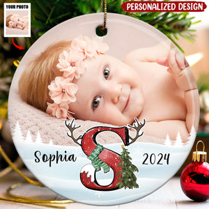 Personalized Alphabet Upload Photo Circle Ceramic Ornament