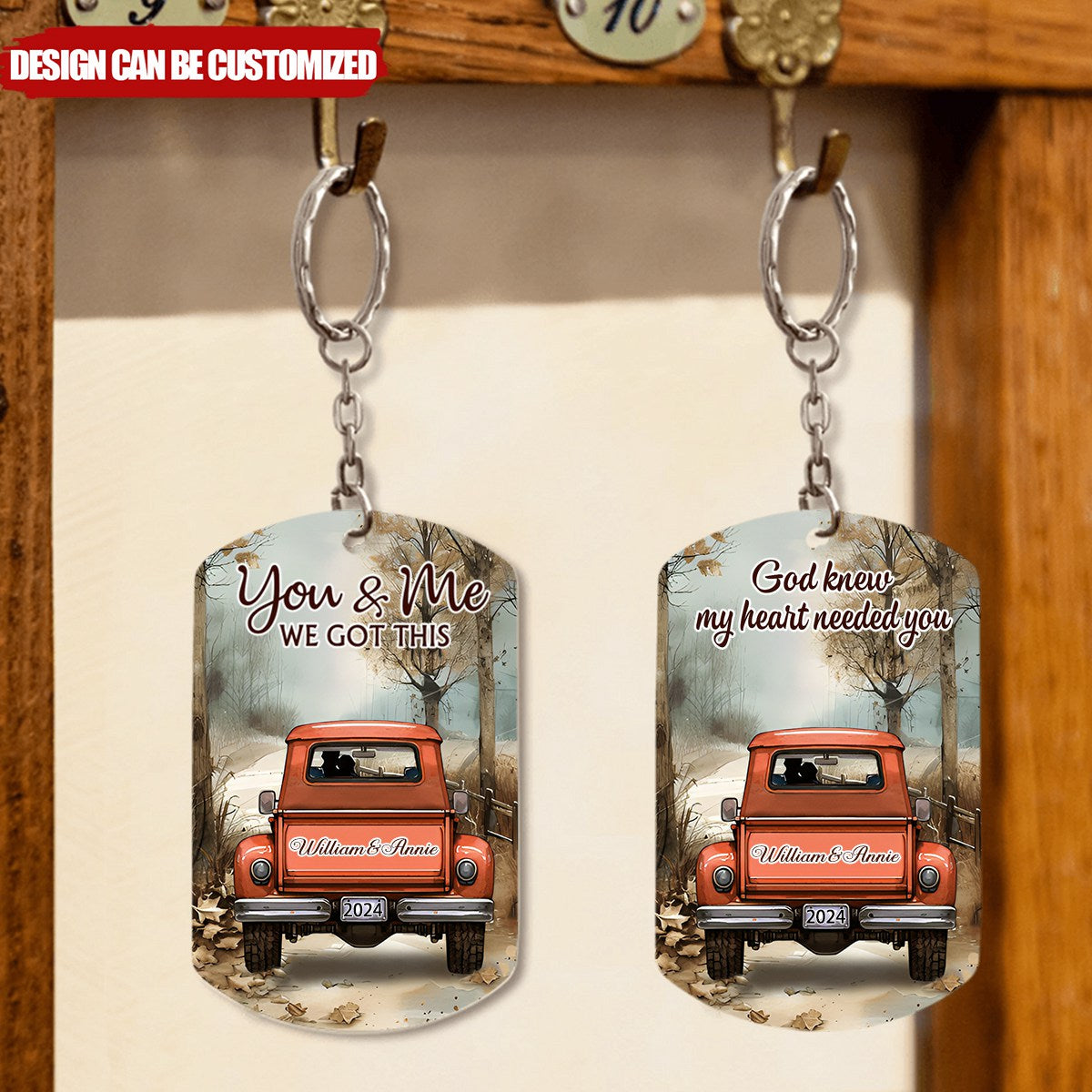 Couple On Truck Fall Season Personalized Stainless Steel Keychain