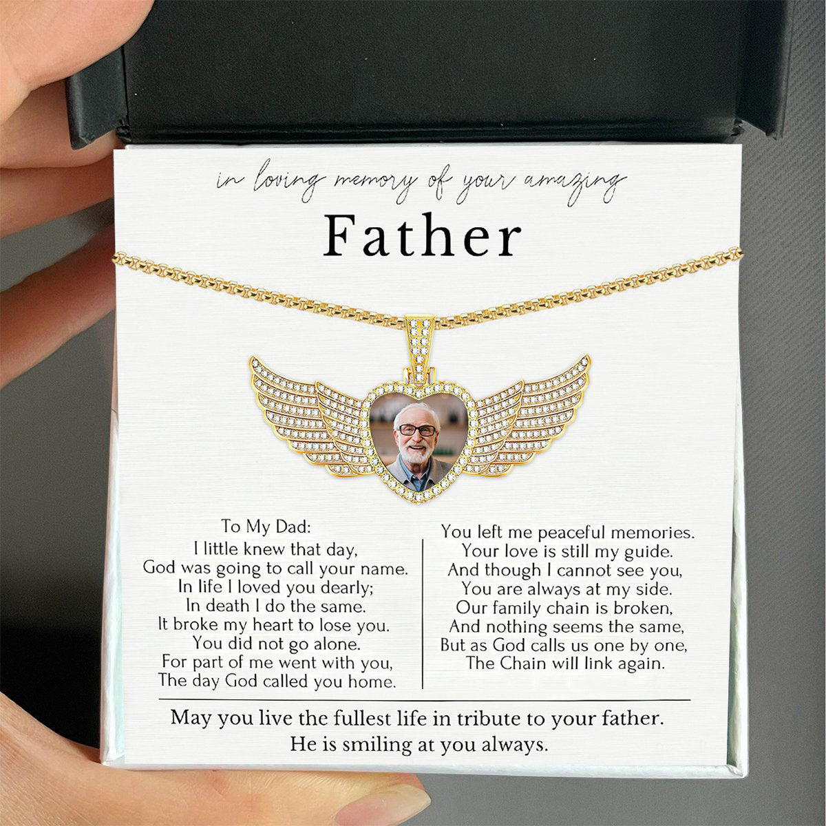 Personalized Angel Wings Photo Necklace - Loss of Father Gift Necklace