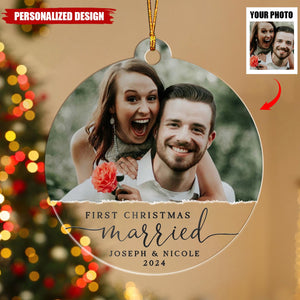 Personalized Our First Christmas Married Ornament, Custom Photo Ornament