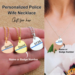 Personalized Blue Line Necklace - Gift For Police Wife