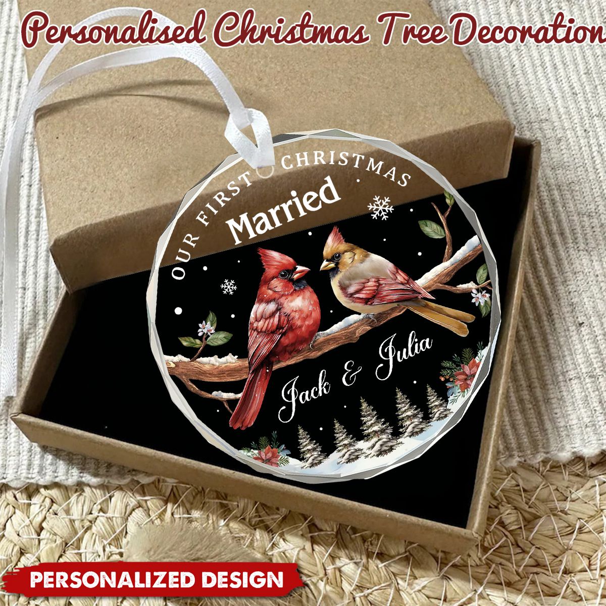 First Christmas As Mr And Mrs – Personalized Couple Glass Ornament