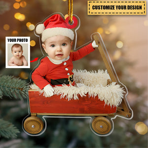 Custom Baby Face - Red Wagon - Personalized Acrylic Photo Ornament