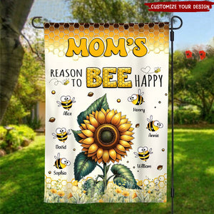 Sunflower Grandma Mom's Reasons To Bee Happy Personalized Flag