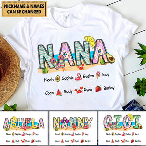 Personalized Nana Grandma Summer Beach Color Kid Names Custom Shirt