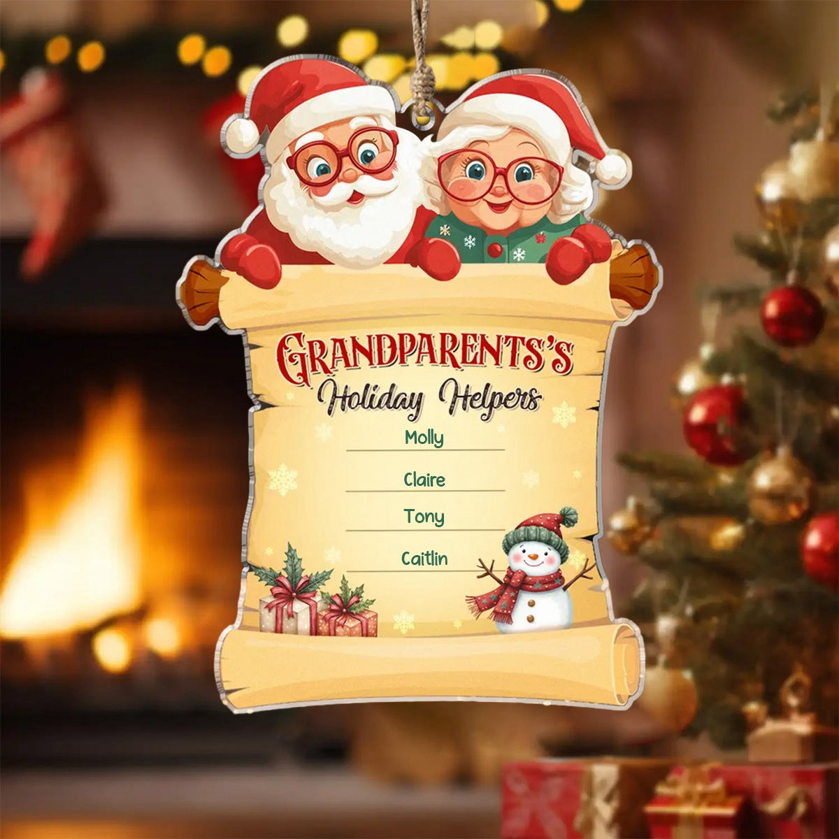 “Grandparents’ Holiday Helpers” Personalized Ornament- Santa Grandparent Ornament