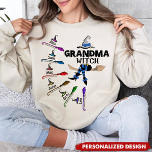 Personalized Halloween Mom Grandma Witch with Kids Broom Sweatshirt