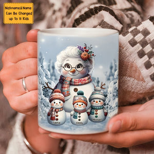 Snowman Grandma With Adorable Grandkids Personalized Mug