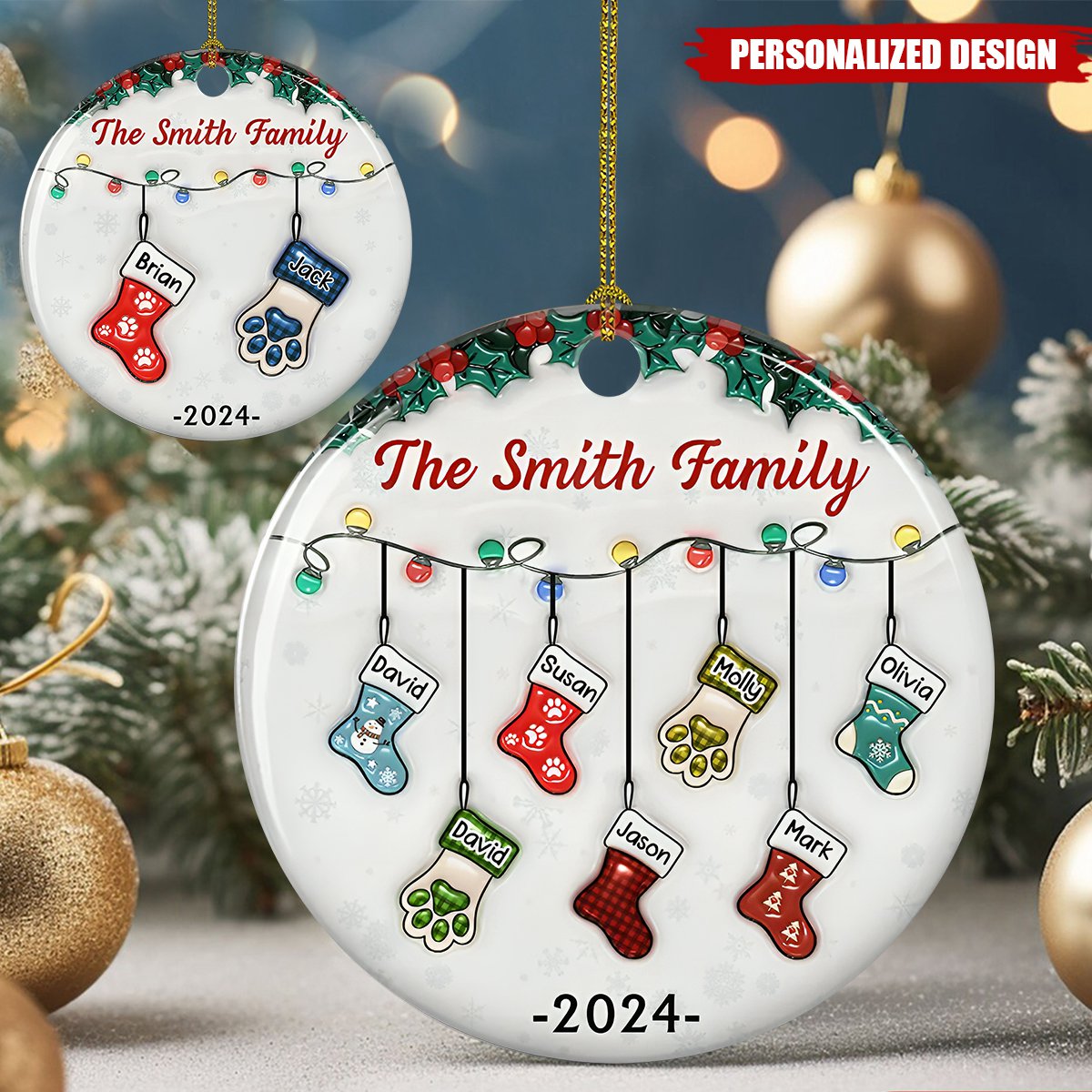 Personalized Customized Family Christmas Stockings 3D Effect Ceramic Ornaments