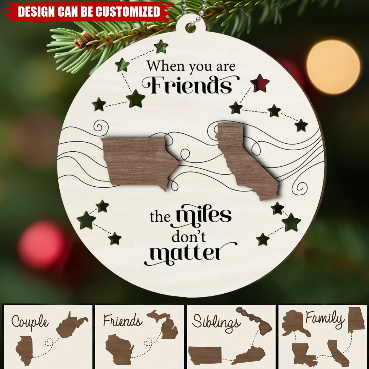 Long Distance Family Friends Siblings Sisters Besties Personalized Wooden Ornament