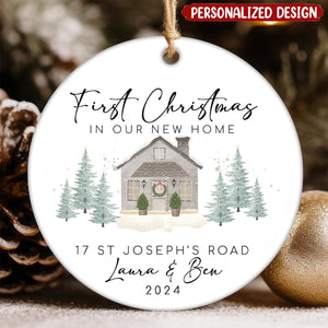 First Christmas In Our New Home Personalized Circle Ceramic Ornament