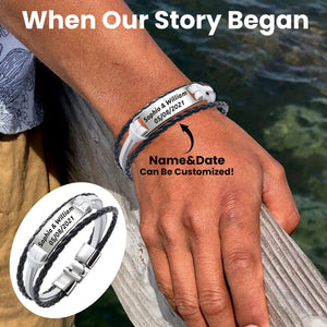 When Our Story Began Personalized Man Leather Bracelet