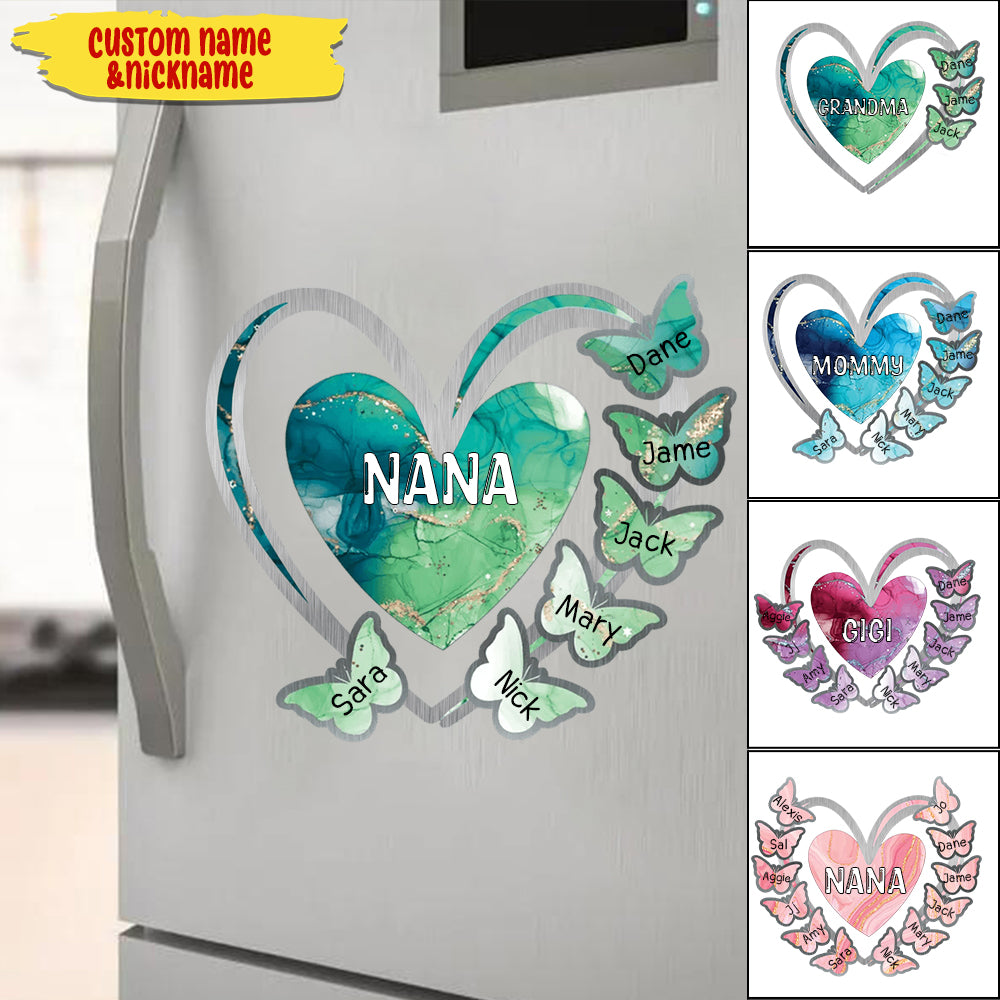 Grandma, Mom, Nana Heart Butterfly Kids - Personalized Sticker Decal