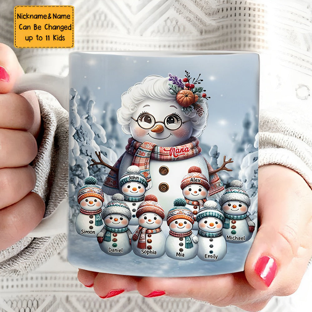Snowman Grandma With Adorable Grandkids Personalized Mug