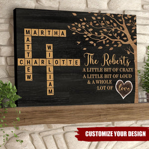 Family Whole Lot Of Love - Personalized Crossword Art Canvas, Gift For Family