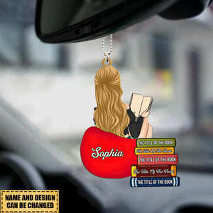 Personalized Girl Reading Custom Book Name Acrylic Ornament, Gift For Book Lovers