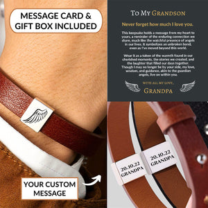 Loss of Grandma Grandpa Personalized Men Leather Bracelet