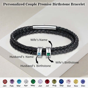 To My Man - Personalized Couple Name Birthstone Leather Bracelet