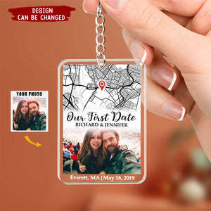 Our First Date Custom Location Map - Personalized Acrylic Photo Keychain