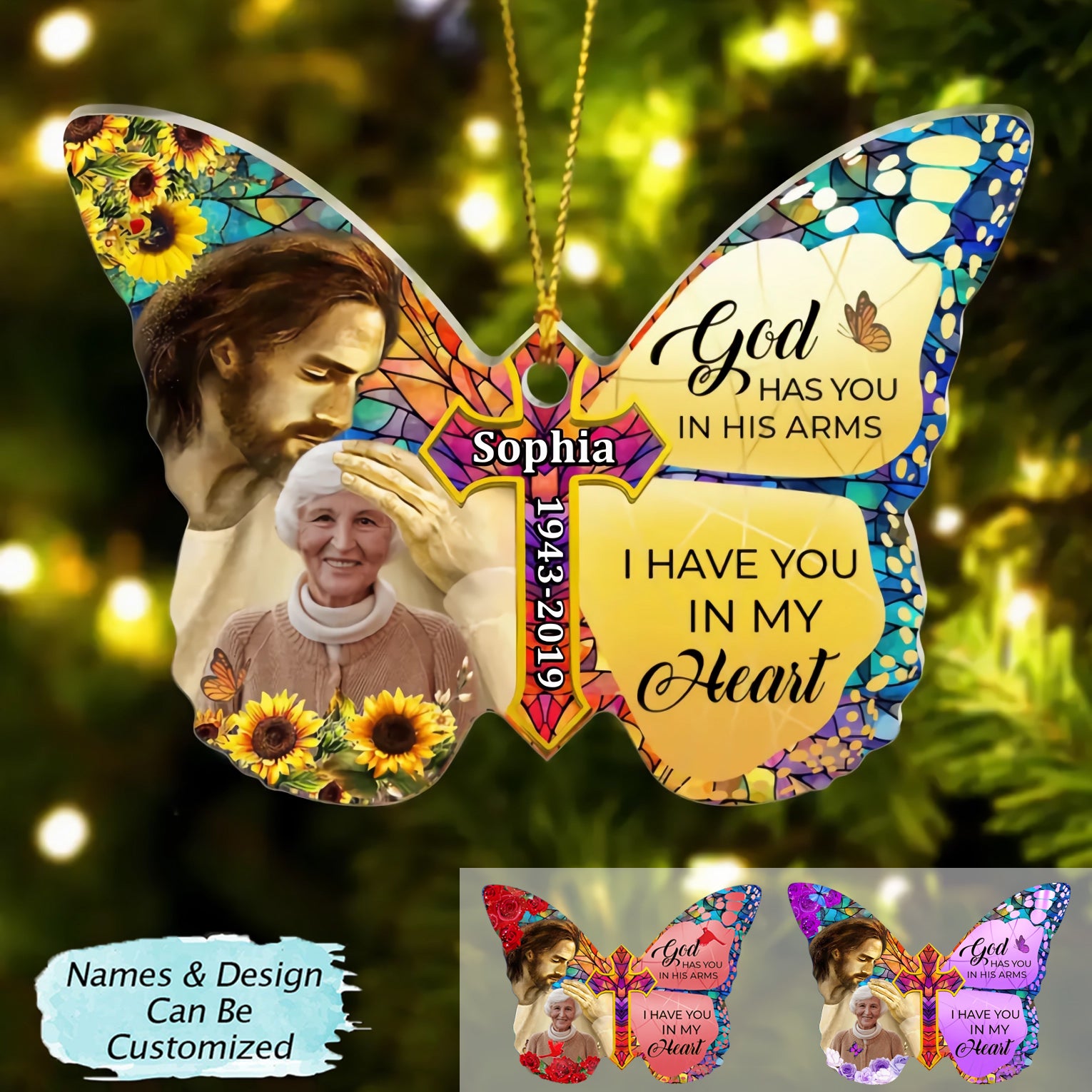 Custom Personalized Memorial Butterfly Acrylic Ornament God Has You In His Arms I Have You In My Heart