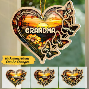 Personalized Christmas Mom Grandma Butterfly Heart Stained Glass Pattern Acrylic Ornament