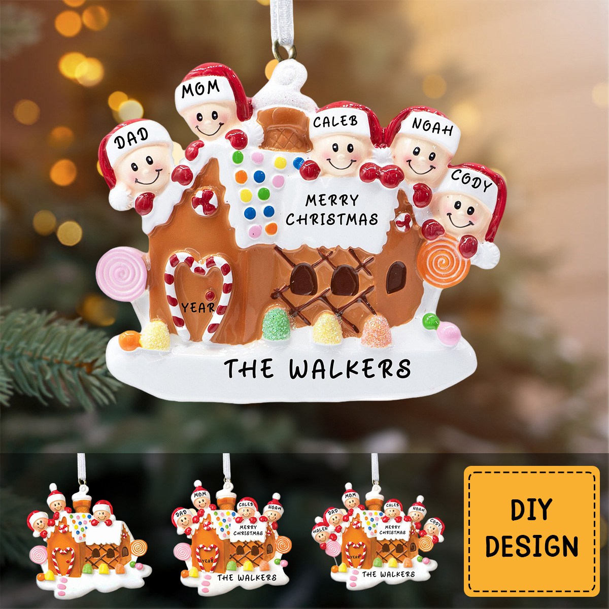 Personalized Gingerbread House Family Christmas Resin Ornament