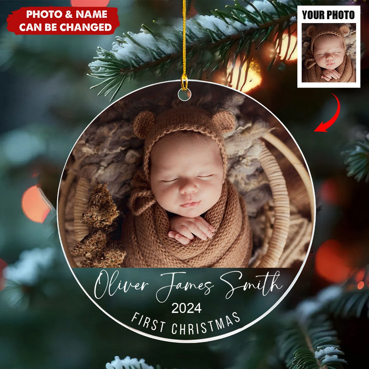 Personalized Baby's First Christmas, Custom Photo Ornament