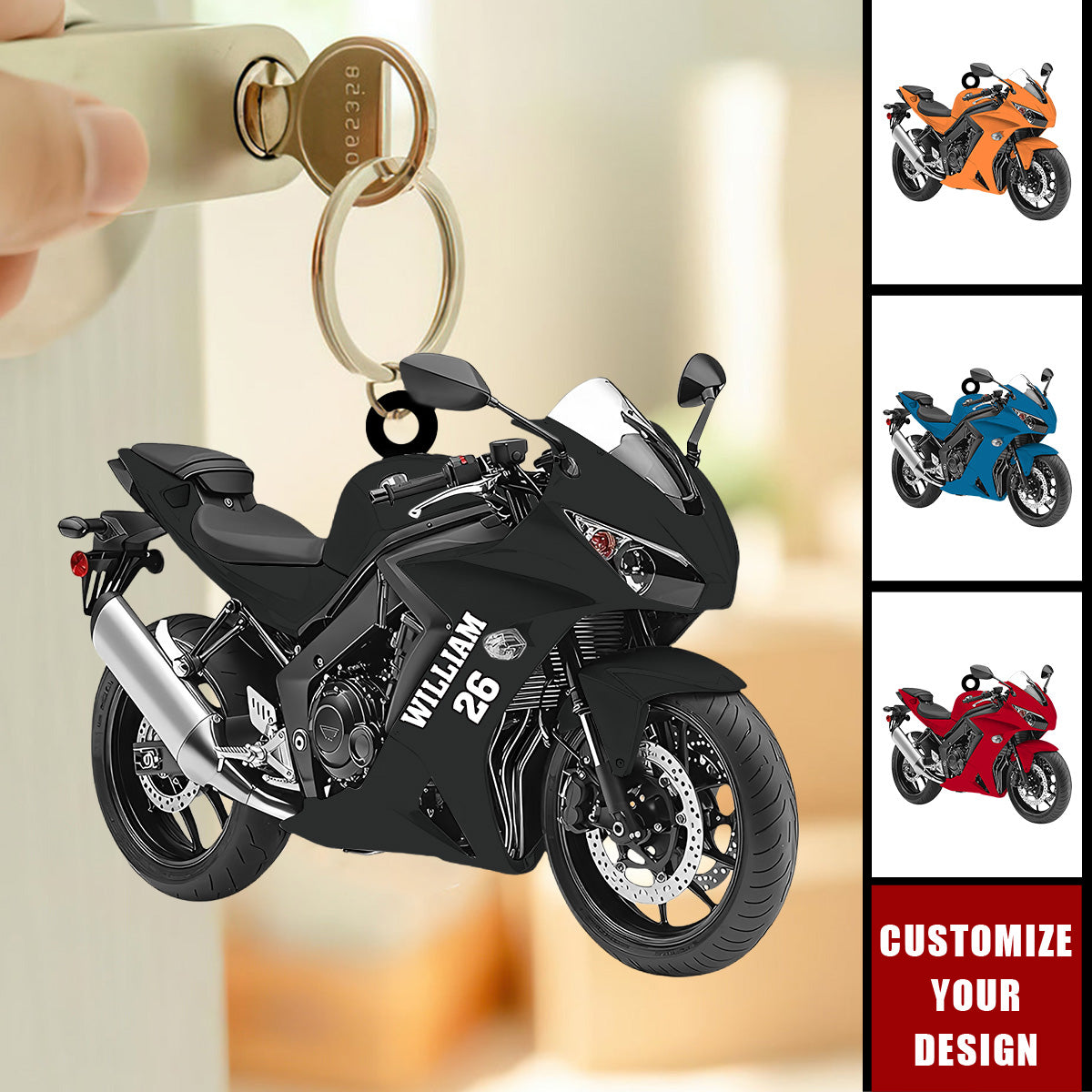 Personalized Motorcycle Colorful Shaped Acrylic Keychain- Gift for Biker