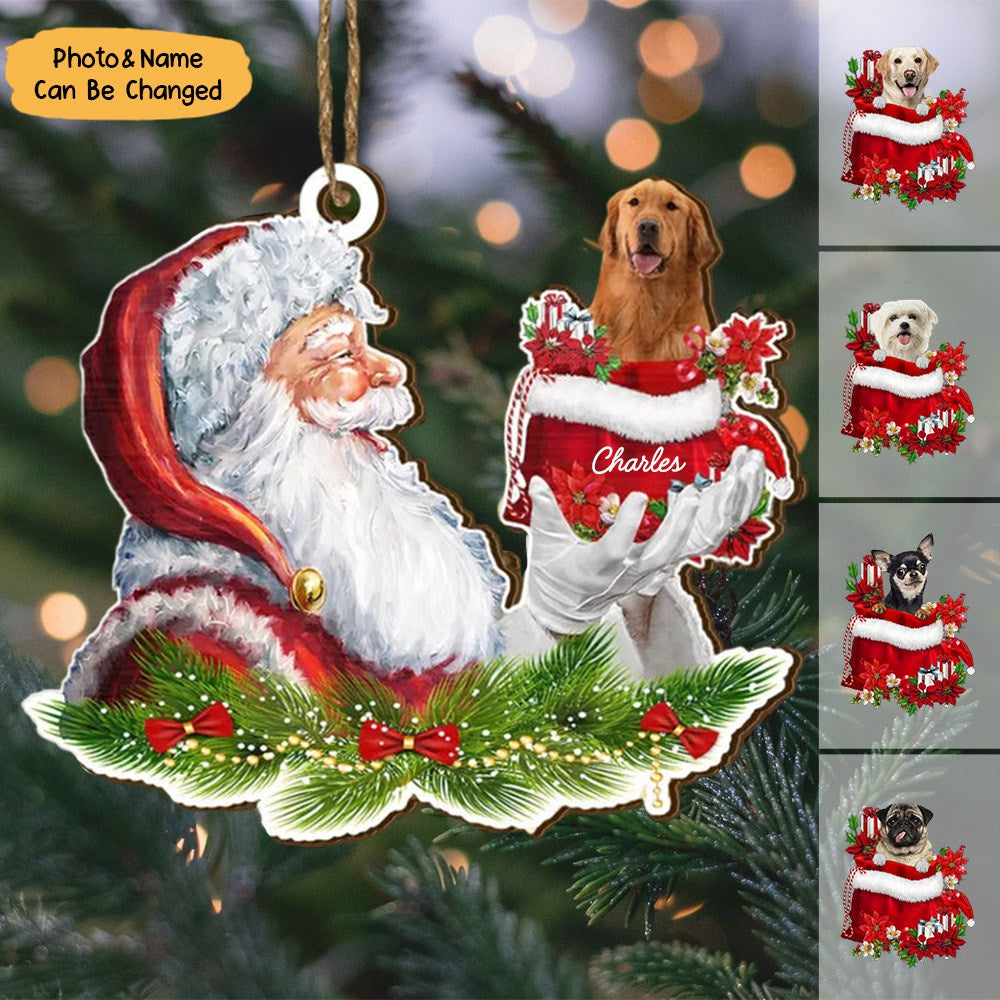 Santa And Dog Christmas - Personalized Wooden Ornament, Christmas Gift For Dog Lovers