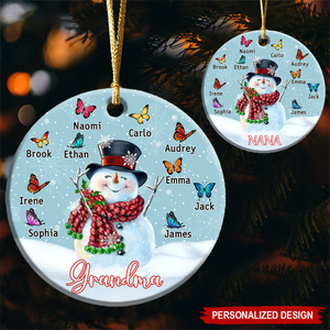 Personalized Christmas Snowman Butterfly Ornament - Gift For Grandma