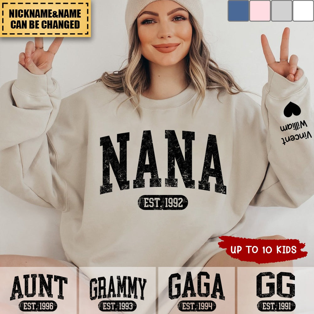 Personalized Grandma Est with Granddaughter and Grandson Names Sweatshirt