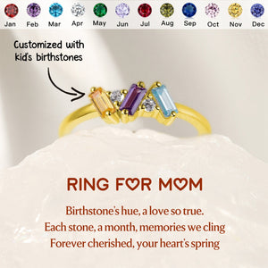 Personalized Grandma Mom Family Baguette Gemstone Ring