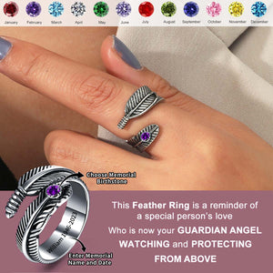 Personalized Memorial Birthstone Feather Ring - A Feather From an Angel Wing